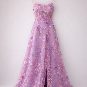 Lilac Floral Embroidered A-Line Evening Dress